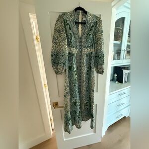 Zimmermann Green and White Long Sleeve Dress